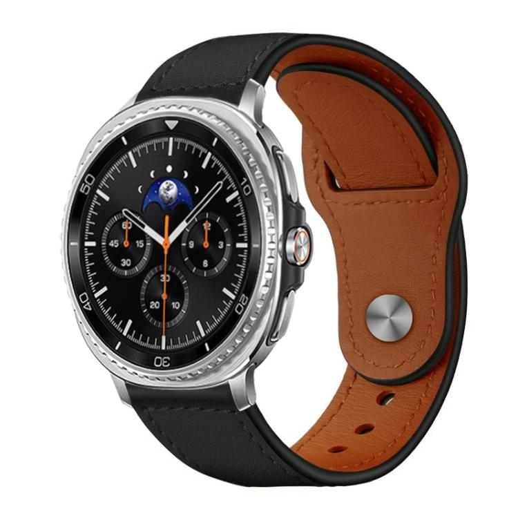 xDfind leather watch band on a watch, black exterior with brown lining