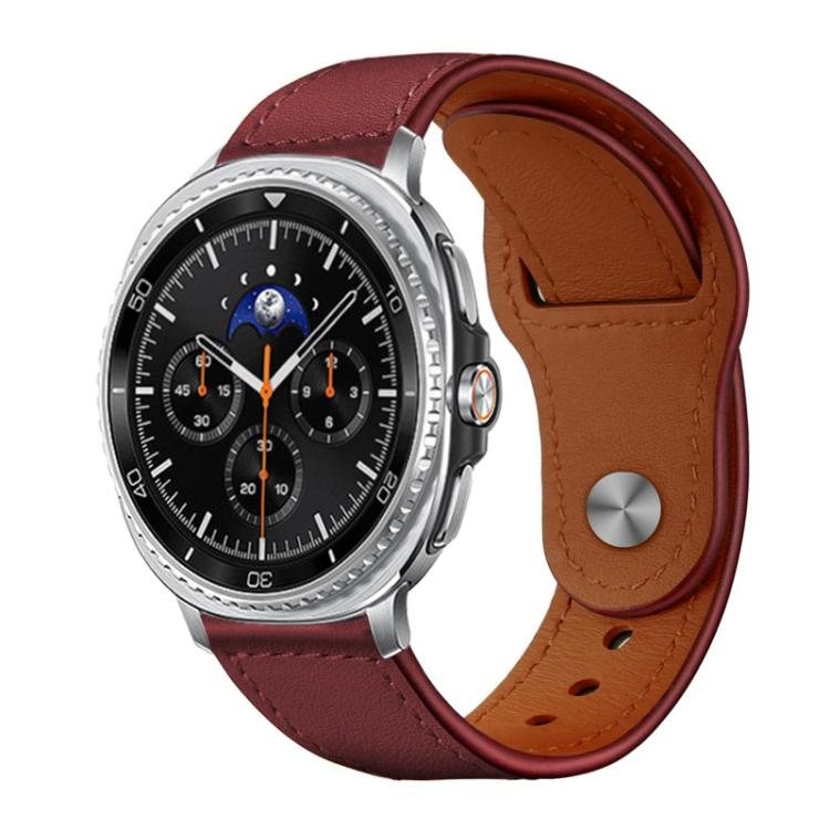 xDfind leather watch band on a watch, burgundy exterior with brown lining