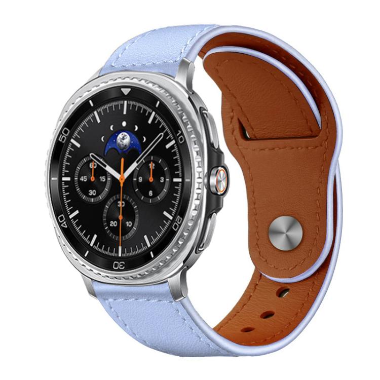 xDfind leather watch band on a watch, pale blue exterior with brown lining