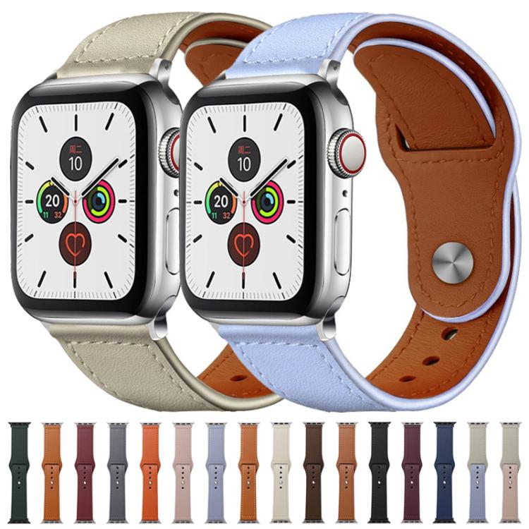 xDfind leather watch bands in beige and pale blue, with brown lining and buckle; color options below