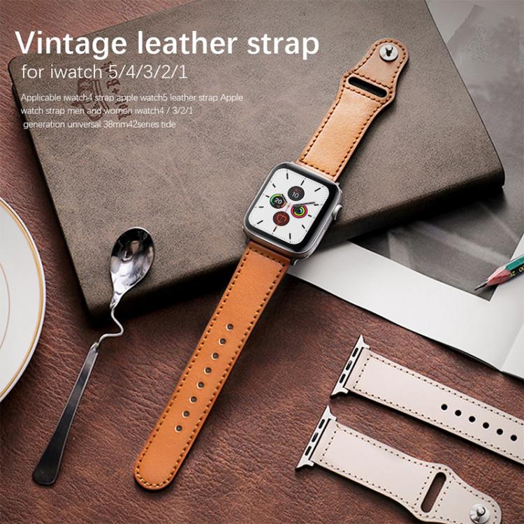 xDfind tan leather watch band with perforated strap and metal buckle, shown on a smartwatch