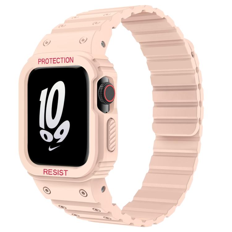 Pale pink silicone watch band with integrated protective case