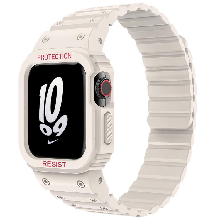 Off-white silicone watch band with integrated protective case
