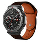 Dark brown leather watch band with orange-brown lining and rivet buckle