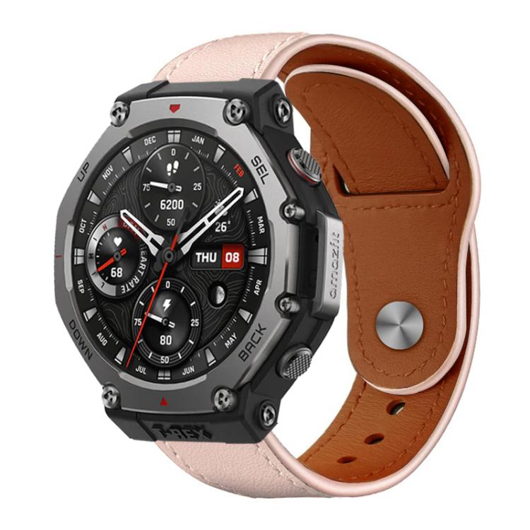 Light pink leather watch band with brown lining and rivet buckle