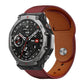 Rivet-buckle leather watch band in burgundy with a tan underside