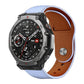 Leather watch band in pale blue with a white edge and tan underside