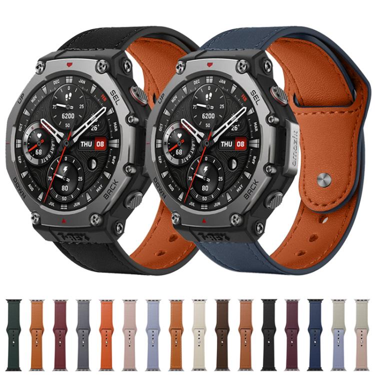 Leather watch bands in black and dark blue, with assorted colors shown below