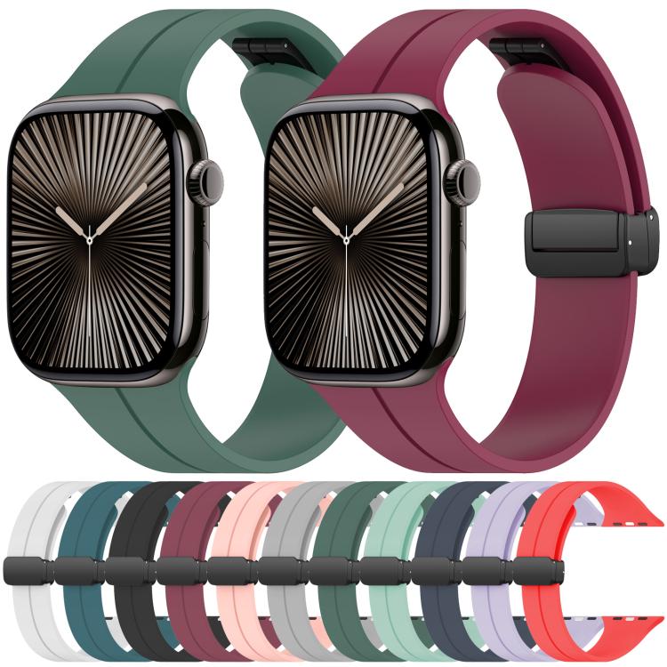 xDfind silicone Apple Watch bands in green and wine red, with black folding buckles