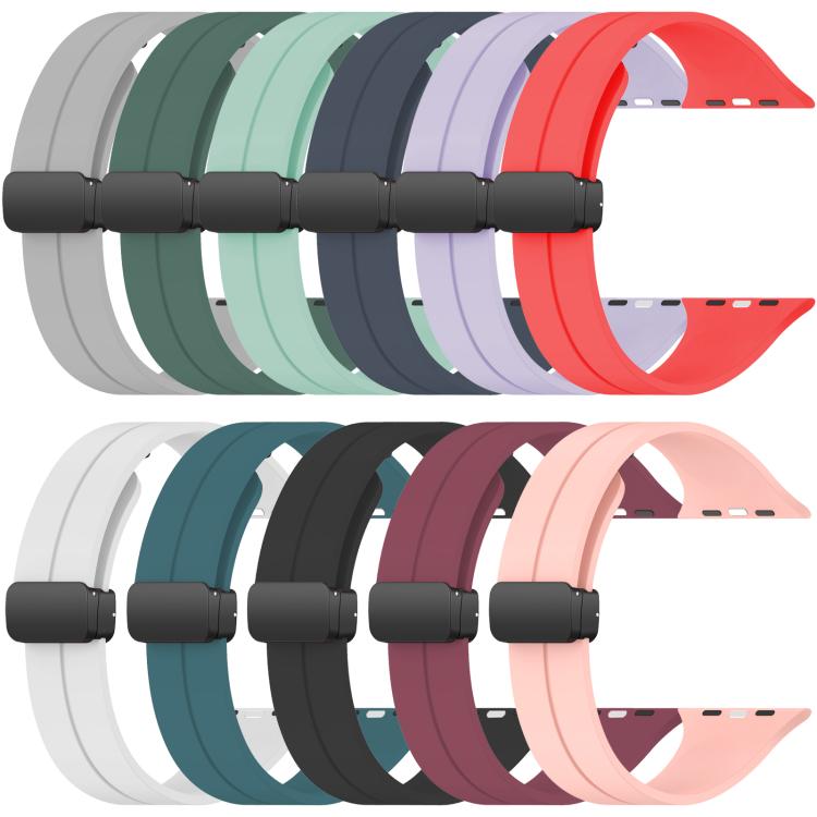 xDfind silicone Apple Watch bands in assorted colors with black folding buckles