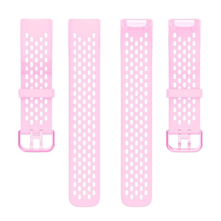 Four pink perforated silicone watch band pieces for Fitbit Charge 6/5