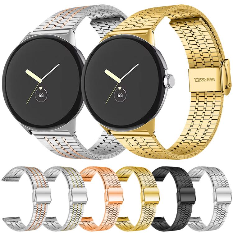 Stainless steel watch bands in silver and gold with seven-bead links