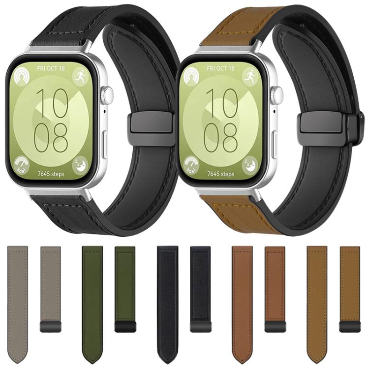 Silicone watch band set in several colors with stitched panels and magnetic buckles, shown on watches.
