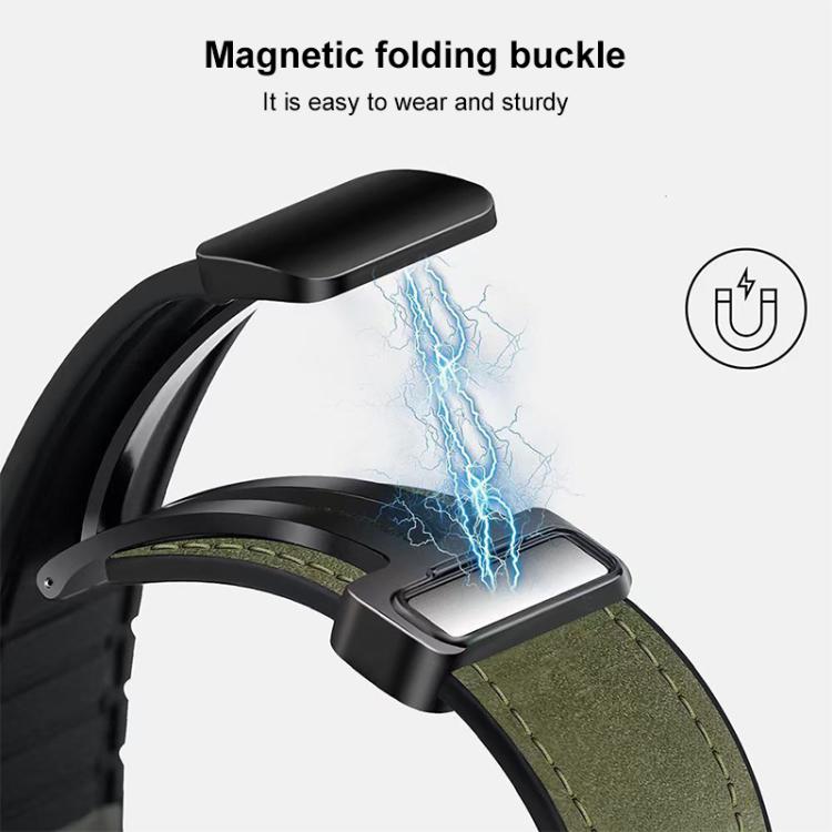 Green-lined silicone watch band with a magnetic folding buckle