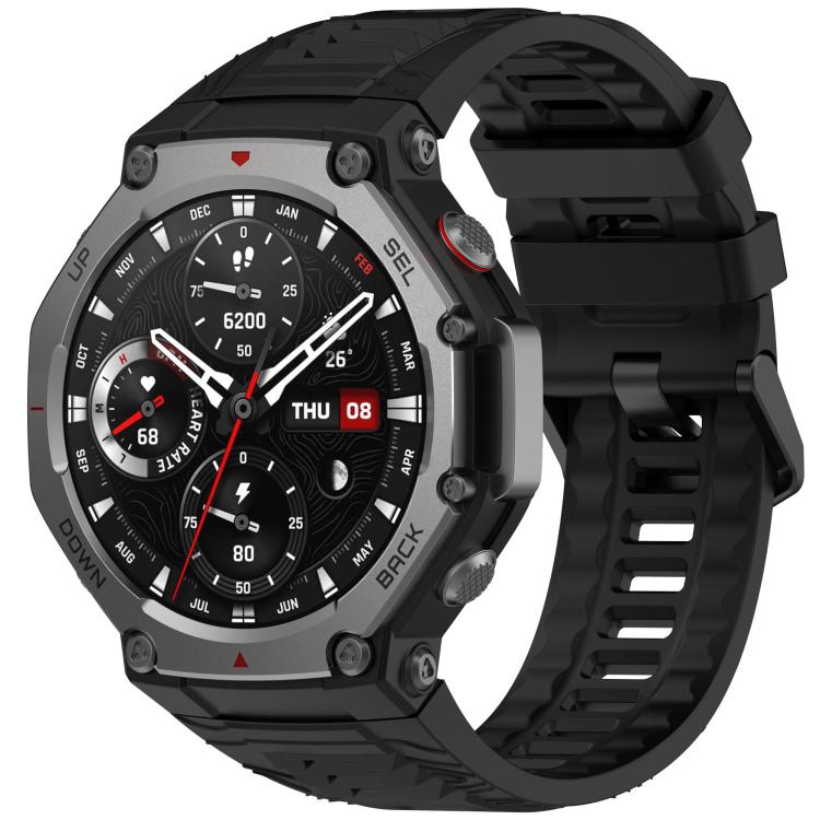 xDfind Solid Color Black Buckle Silicone Watch Band, For Amazfit T-Rex 3
