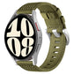 Olive green nylon watch band with a silver smartwatch