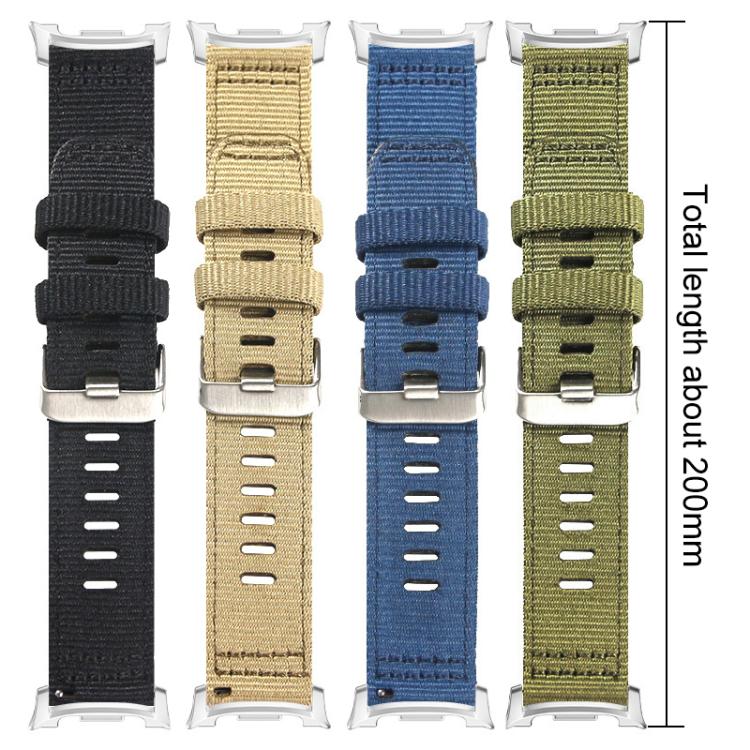Four nylon watch bands in black, khaki, blue, and olive green