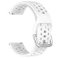 White perforated silicone watch band with silver buckle, shown separately