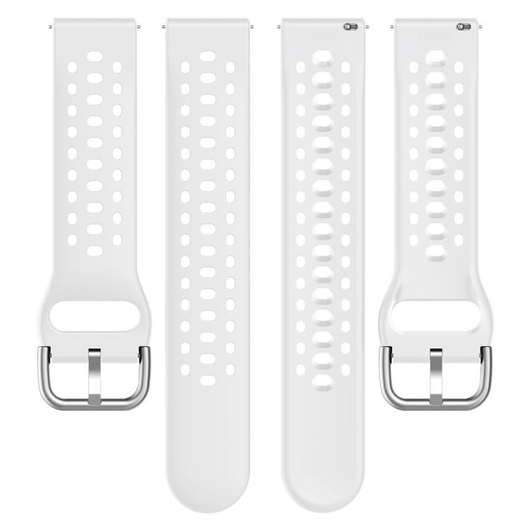White silicone watch band set with perforated straps and silver buckles