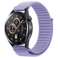 Light purple xDfind ribbed nylon hook-and-loop watch band on a black watch