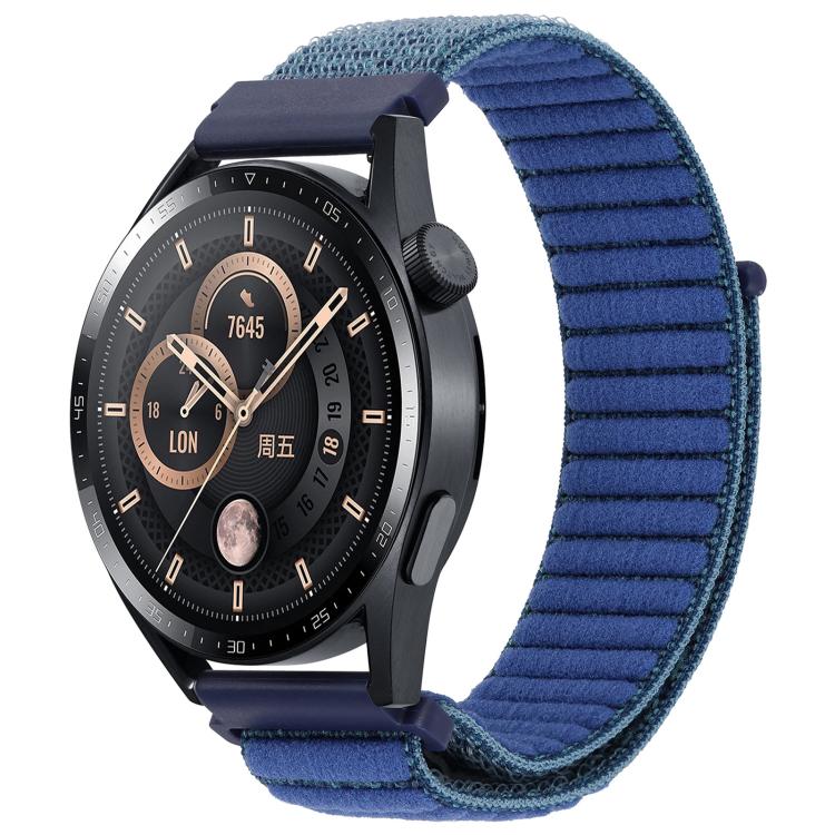 xDfind blue nylon watch band with ribbed texture and hook-and-loop closure