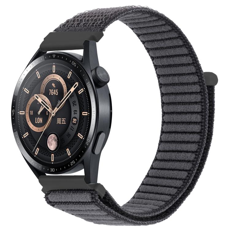 xDfind charcoal gray nylon watch band with ribbed texture and hook-and-loop closure