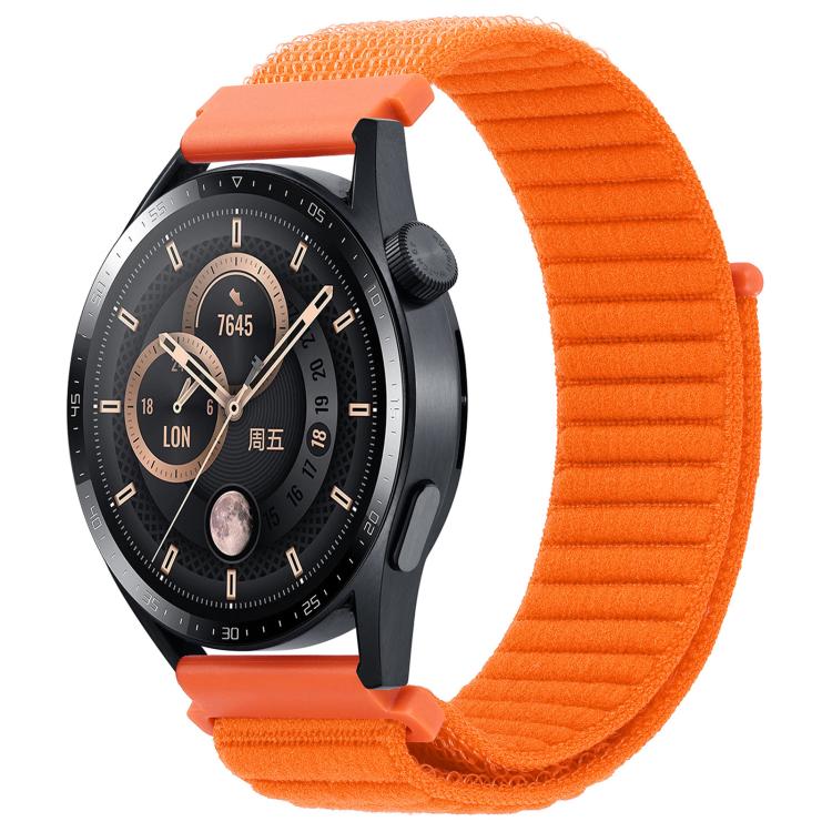 xDfind orange nylon watch band with ribbed texture and hook-and-loop closure