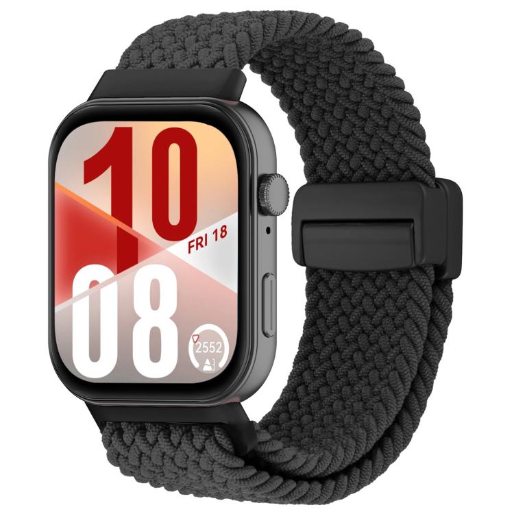 Black woven magnetic watch band with a black clasp