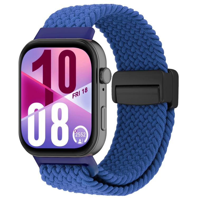 Blue woven magnetic watch band with a black clasp