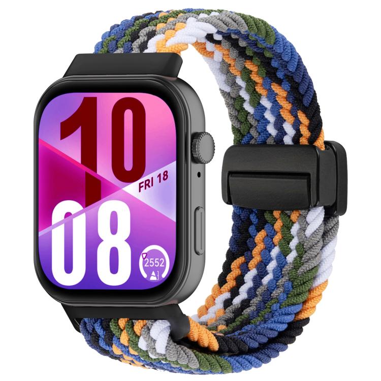 Multicolor woven magnetic loop watch band with black watch case