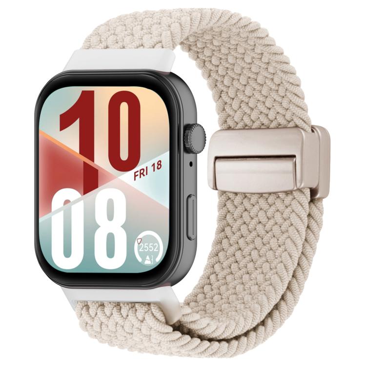 Cream woven magnetic loop watch band with light metal clasp