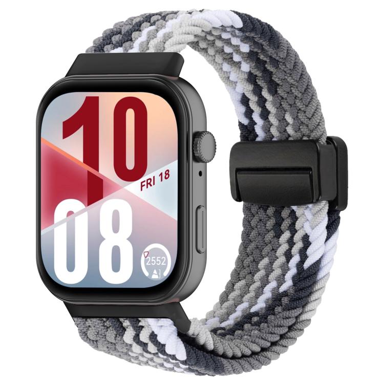 Gray, black, and white woven magnetic loop watch band