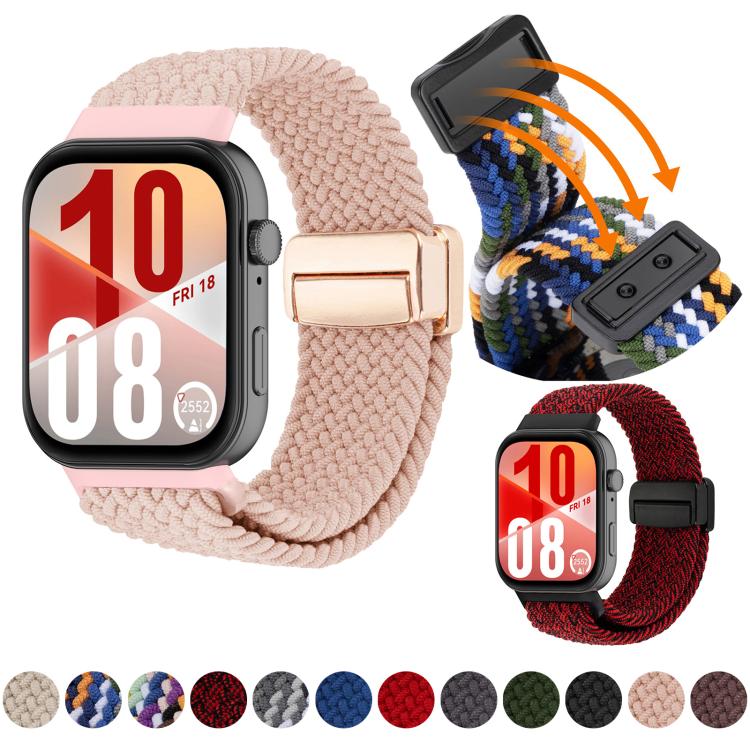Woven magnetic loop watch band showing clasp adjustment and color options