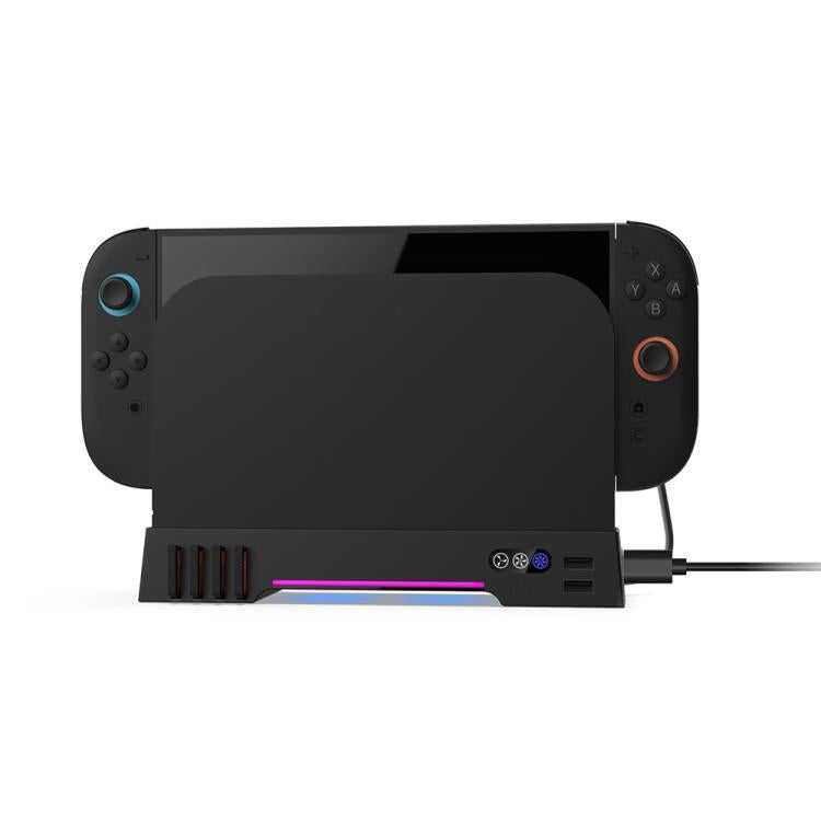 Black controller cooling dock with front purple LED strip and charging connectors