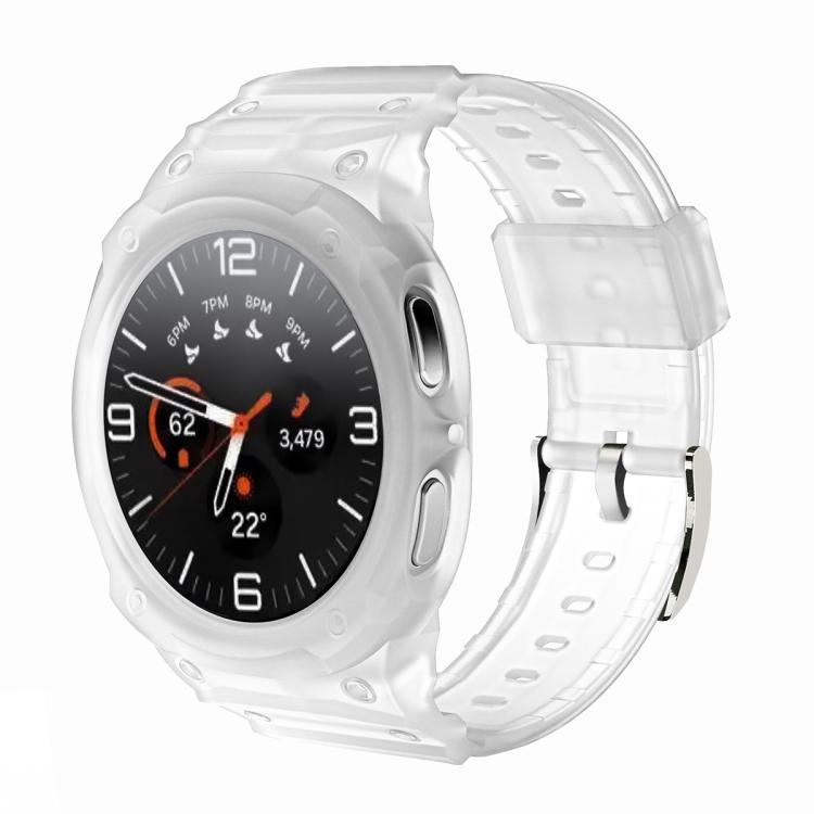 Integrated TPU watch band in frosted transparent with protective watch case and adjustable strap