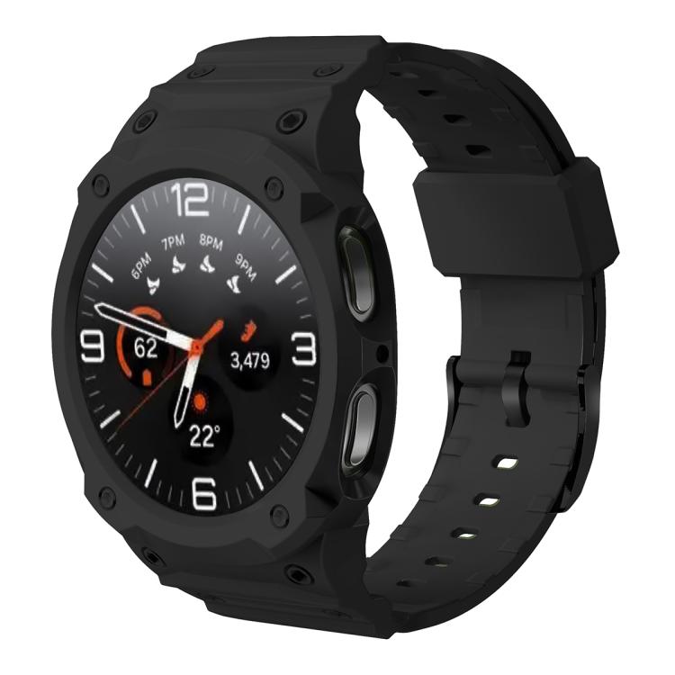 Integrated TPU watch band in black with protective watch case and adjustable strap