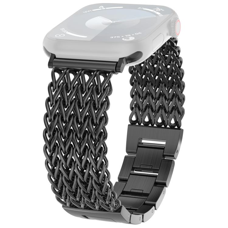 Black braided stainless steel Apple Watch band with adjustable link clasp