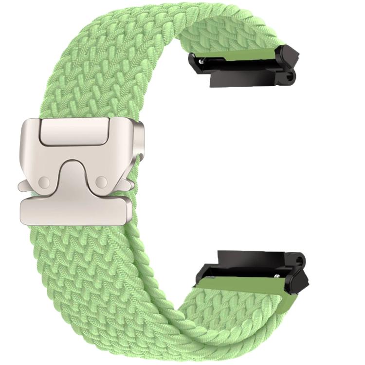 Mint green braided watch band with a silver-tone snap buckle and black connectors