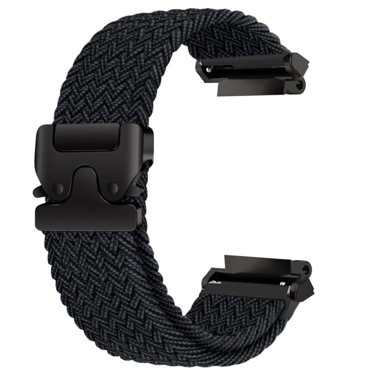 Black braided watch band with black snap buckle and watch connectors