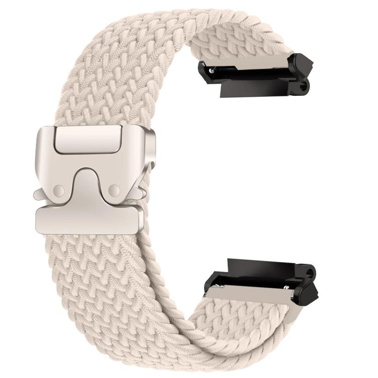Cream braided watch band with light snap buckle and black connectors