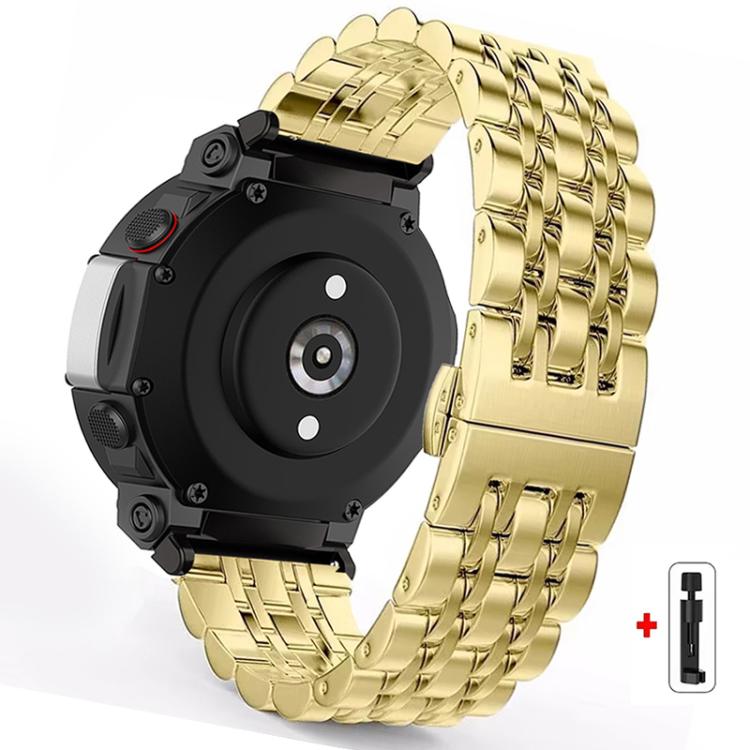 Gold stainless steel seven-bead watch band with butterfly clasp