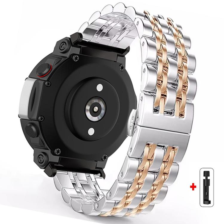 Silver and rose gold stainless steel watch band with butterfly clasp and compatible watch