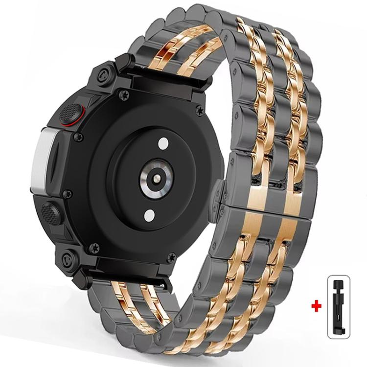 Black and rose gold stainless steel watch band with butterfly clasp and compatible watch