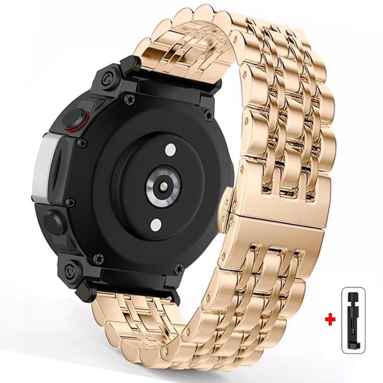 Rose gold stainless steel watch band with butterfly clasp and compatible watch