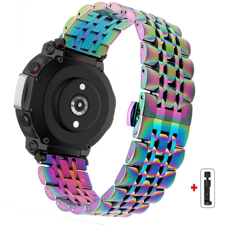 Colorful stainless steel watch band with butterfly clasp and compatible watch