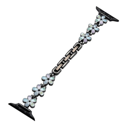 xDfind black metal watch band with pale blue and pastel flower links