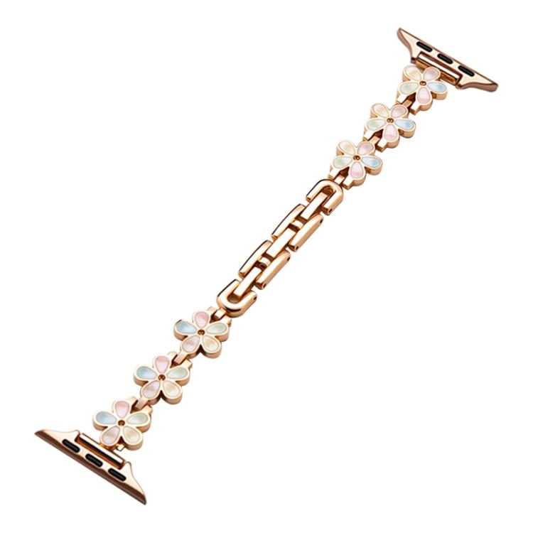 xDfind metal watch strap in rose gold, decorated with pastel flower links