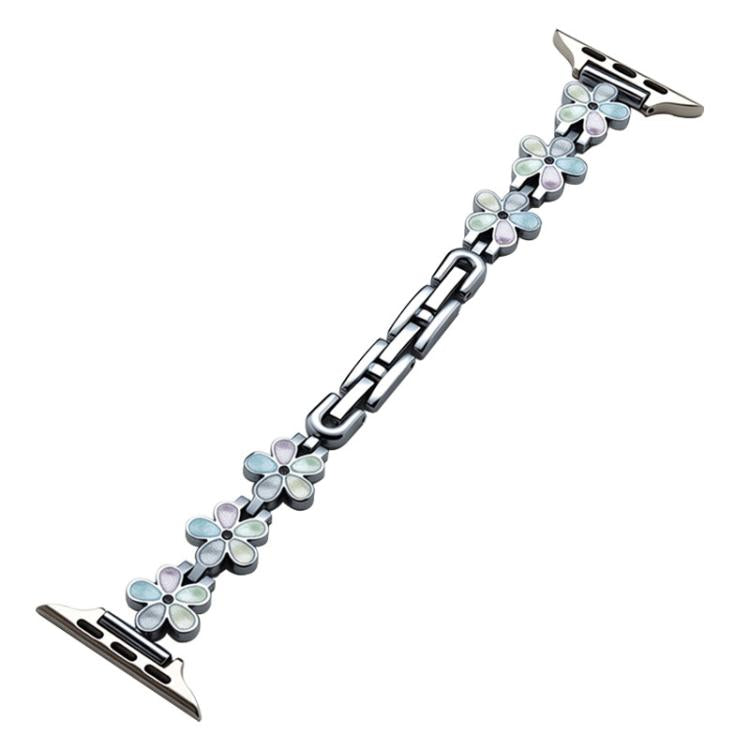 xDfind silver metal watch band with pale blue and pastel flower links