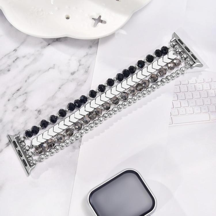 Black, gray and silver multi-strand crystal-bead stretch watch band