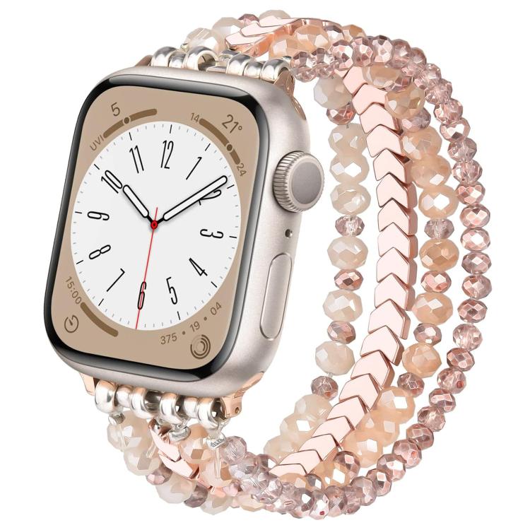 Apple Watch with a rose gold and blush crystal-bead stretch band